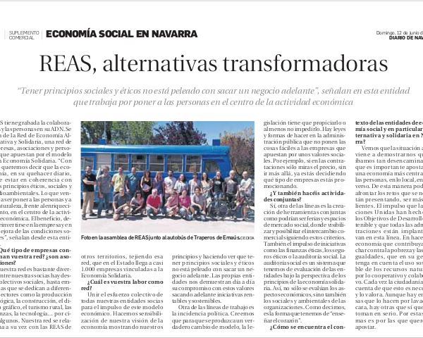 REAS Navarra, en el especial de economía social de Diario de Navarra